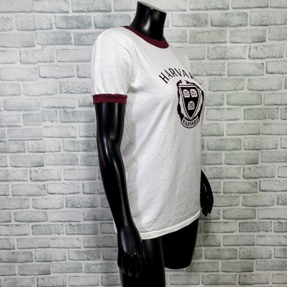 Vintage 80s Champion Size M Harvard University Single Stitch Ringer Short Sleeve - Picture 4 of 8